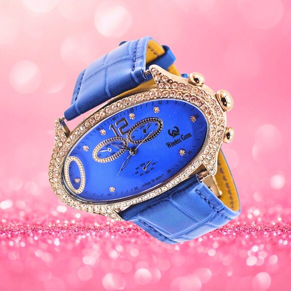 Winder Geen Blue Crystal Oval Watch – NEW Genuine Leather Band main image 5